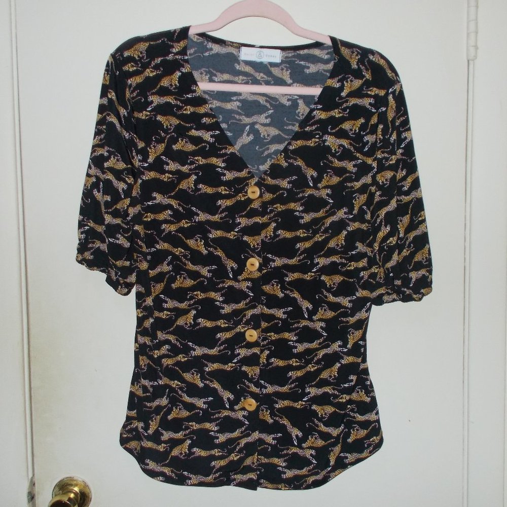 Belah & Codey Leopard Blouse Black/Leopards Size See Measurements